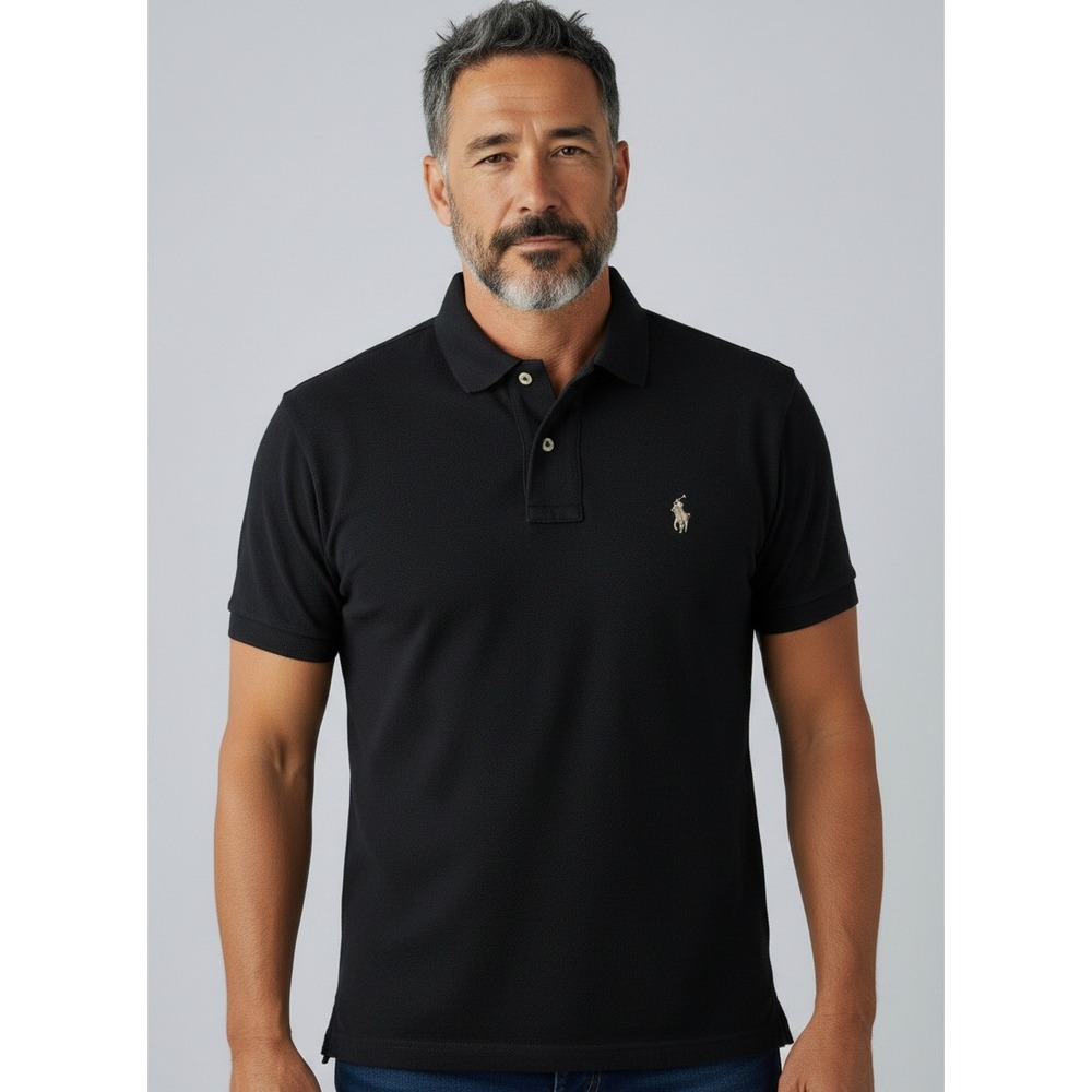 Polo Ralph Lauren Mens S Classic Fit Mesh Polo Shirt Black Short Sleeve Pony
